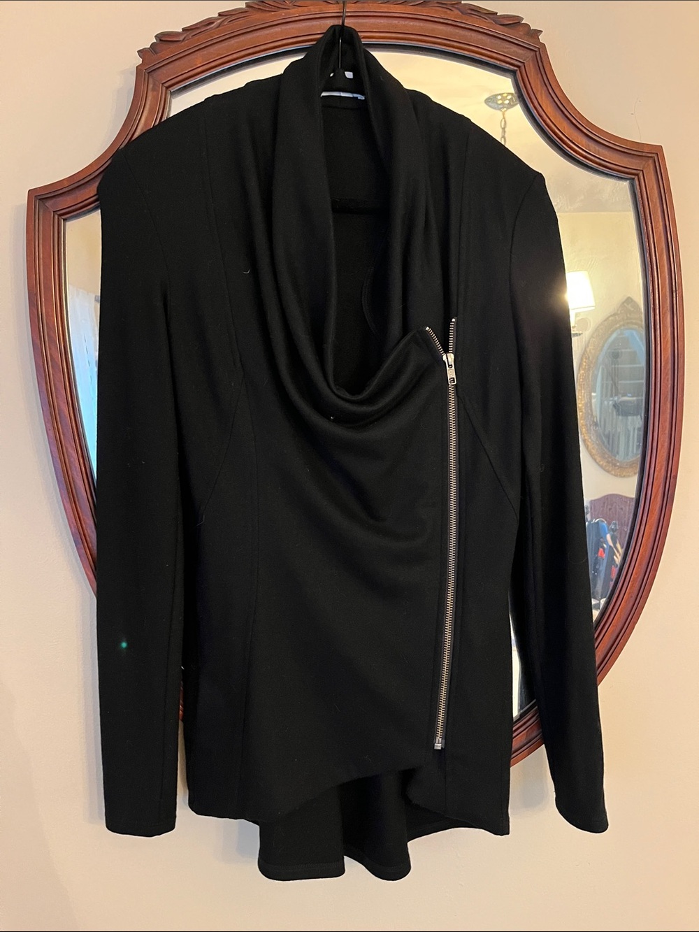 Helmut Lang Black Asymmetrical Zip Draped Jacket 100% Wool Small EUC!